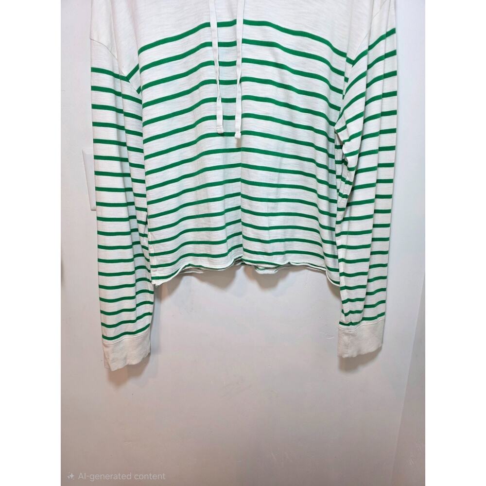 Evereve Striped Sweatshirt Hoodie Ivory Green Size L Cotton Modal - Picture 4 of 9